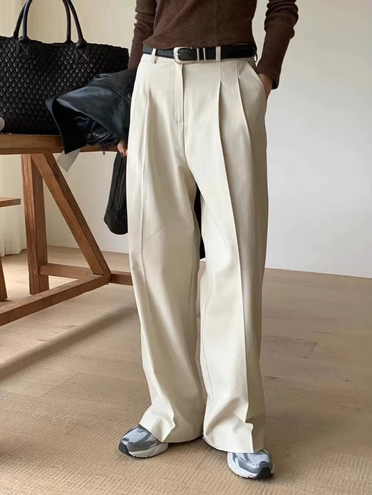 QOERLIN - Pantalon Taille Haute pour Femme à Jambes Larges - Style Décontracté et Élégant