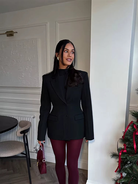 Blazer Noir à Simple Boutonnage pour Femme, Élégant et Monochrome