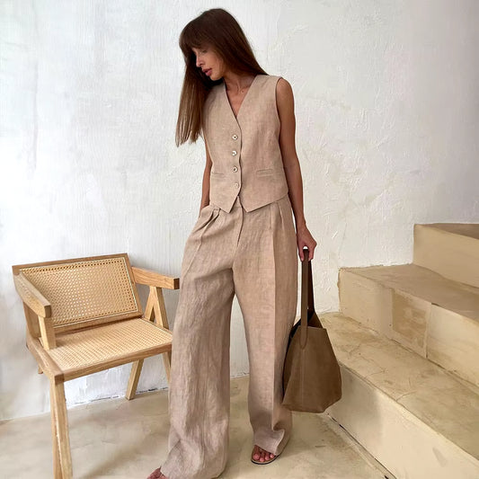 Pantalon Large en Coton et Lin pour Femme - Confort et Élégance Décontractée