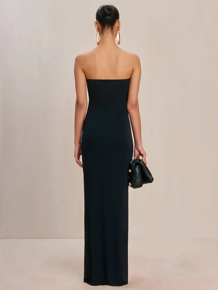 AMARA | Schwarzes Bandeau-Maxikleid – Rückenfrei & Elegant