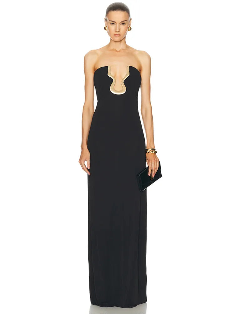 AMARA | Schwarzes Bandeau-Maxikleid – Rückenfrei & Elegant