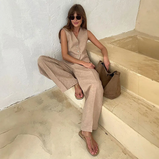 Pantalon Large en Coton et Lin pour Femme - Confort et Élégance Décontractée