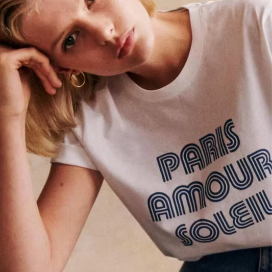 T-shirt Femme Manches Courtes Coton, Style Vintage Paris avec Lettres Imprimées
