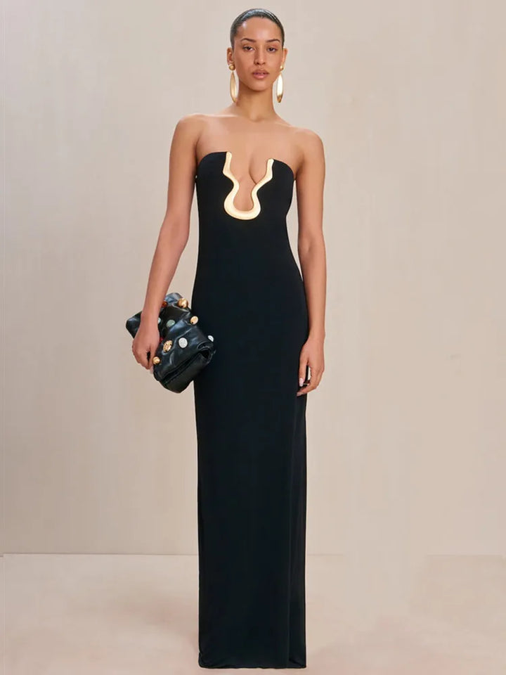 AMARA | Schwarzes Bandeau-Maxikleid – Rückenfrei & Elegant