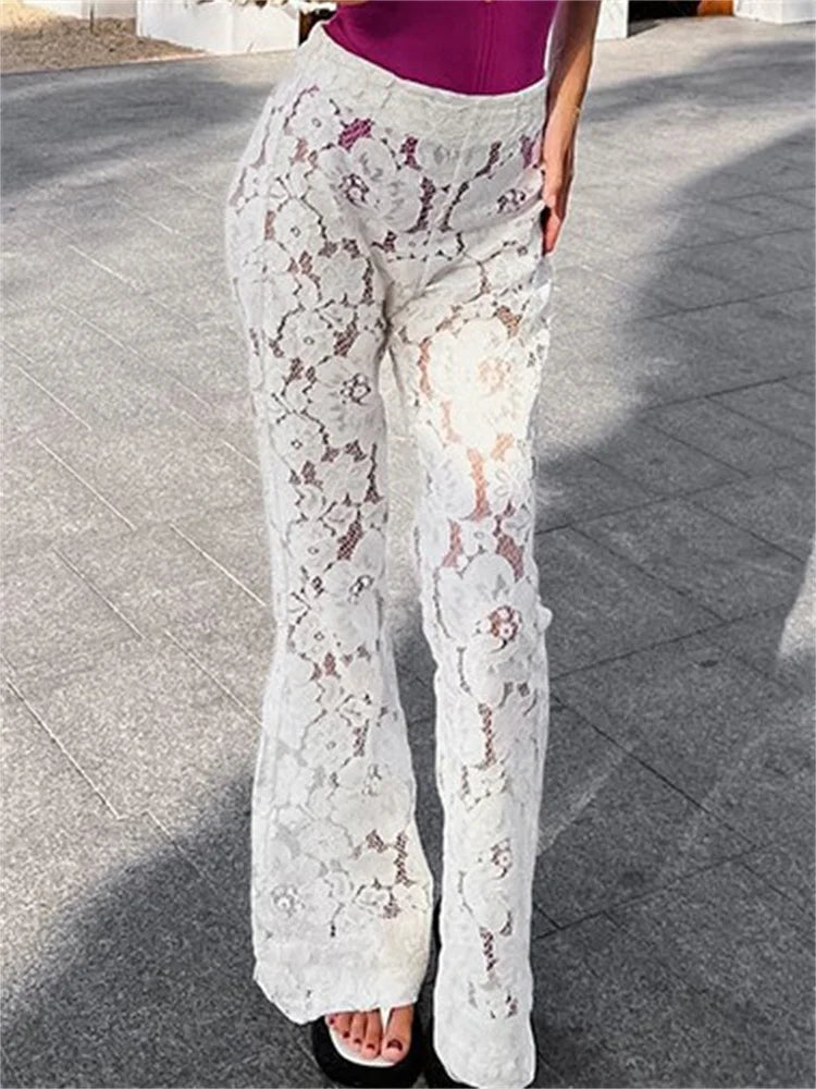  Pantalon Droit Taille Haute Dentelle Femme - Imprimé Patchwork