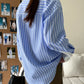 Chemise à Rayures Bleues pour Femme LANMREM – Boutonnage Simple et Élégant