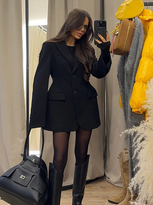 Blazer Noir à Simple Boutonnage pour Femme, Élégant et Monochrome