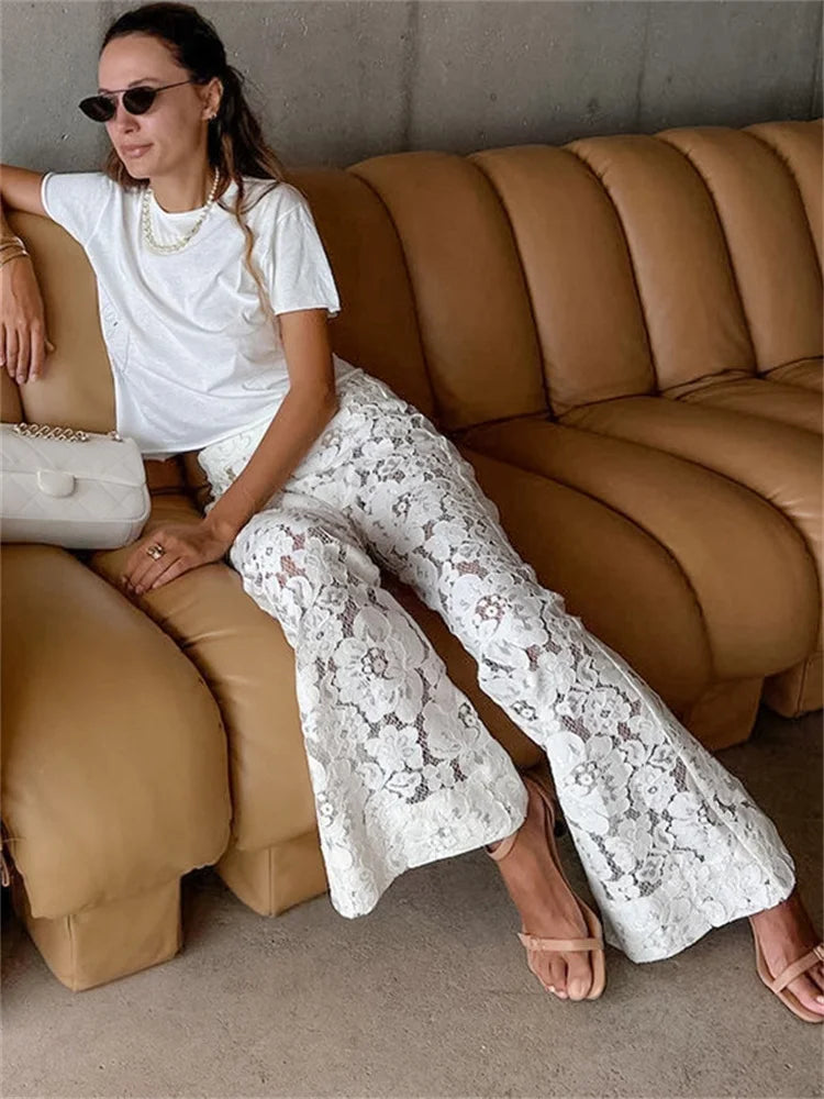  Pantalon Droit Taille Haute Dentelle Femme - Imprimé Patchwork
