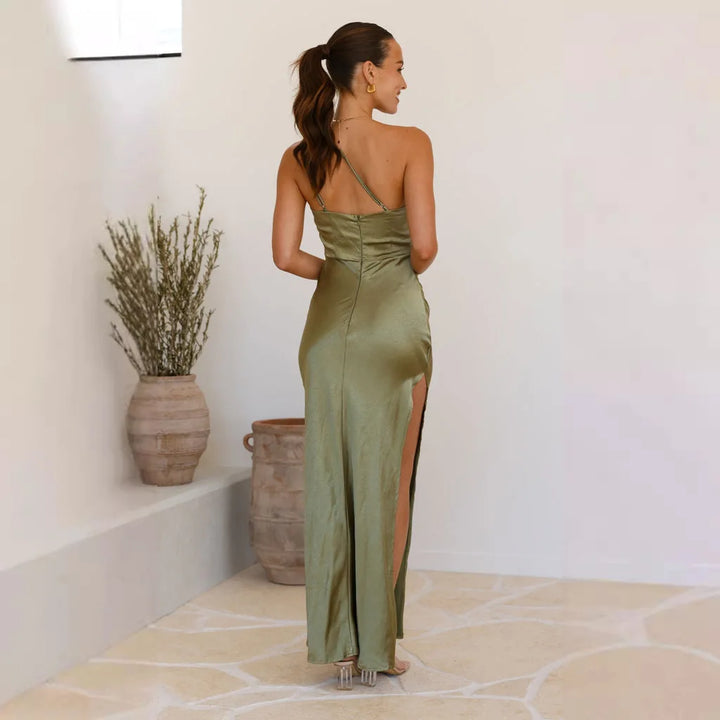EDEN | Satinkleid in Olivgrün – Zeitlos & Elegant