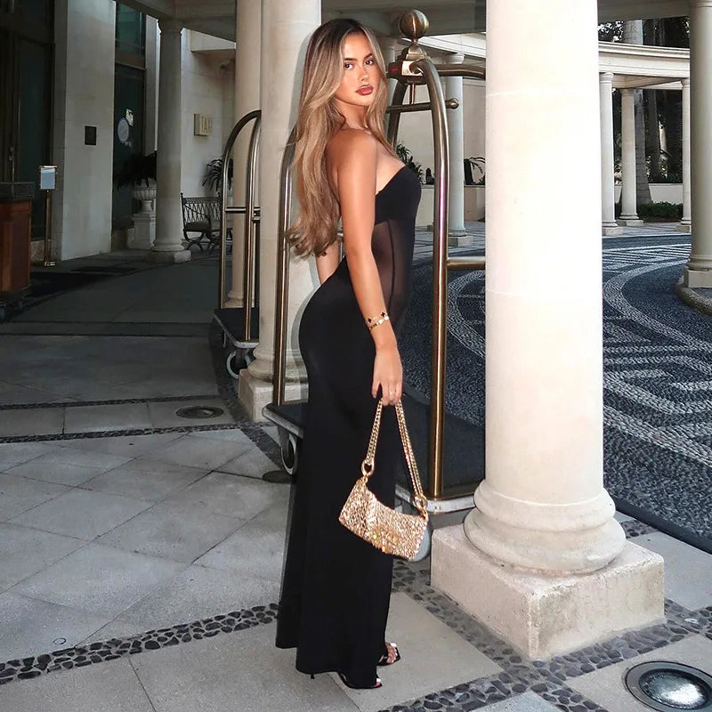 BAR | Elegantes Maxikleid mit Patchwork-Design – Rückenfrei & Feminin