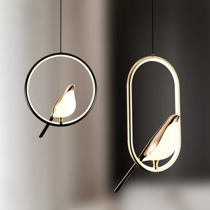 Suspension Luminaire de Luxe avec Oiseau Doré