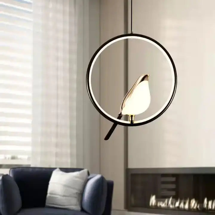 Suspension Luminaire de Luxe avec Oiseau Doré