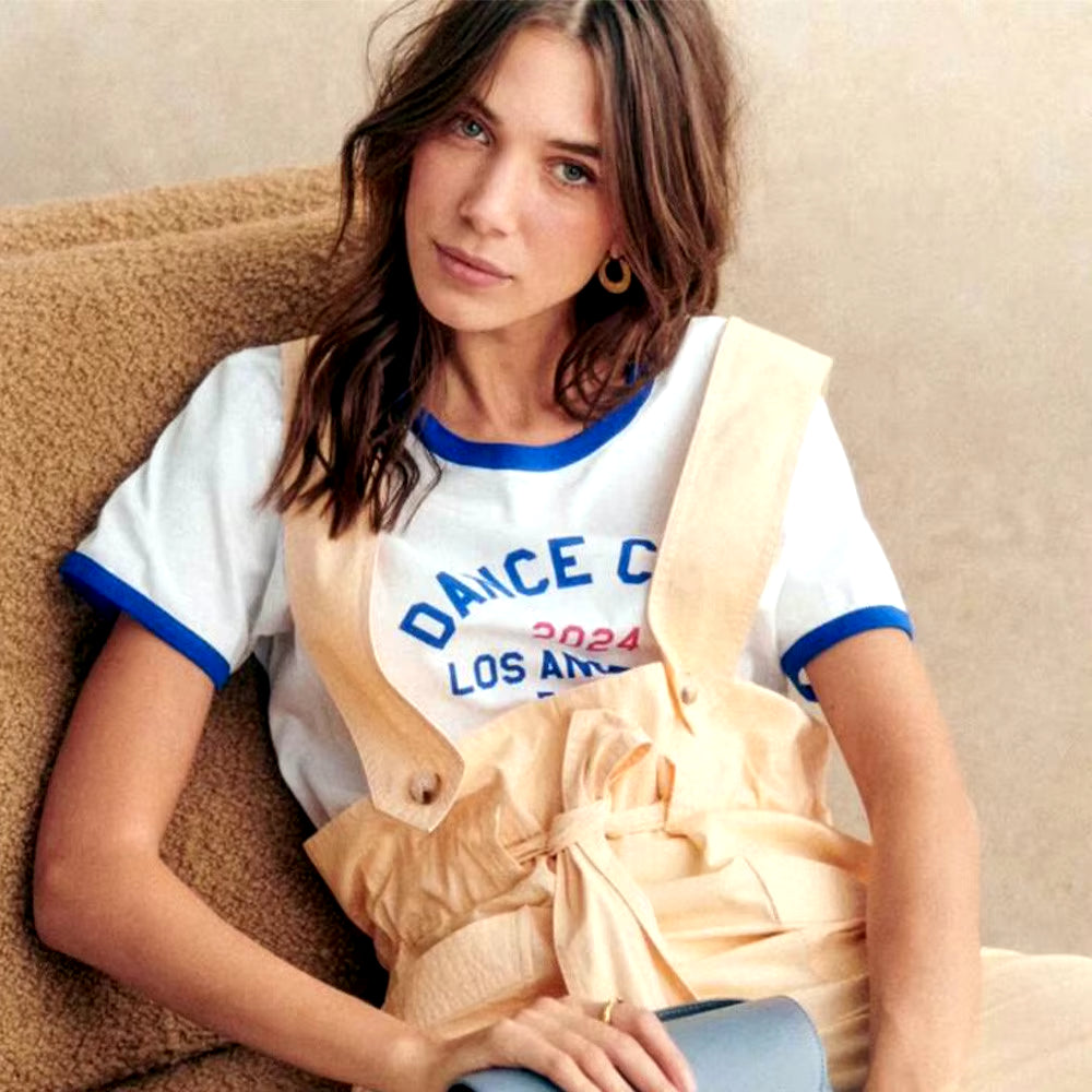  T-shirt Femme à Manches Courtes en Coton – Style Vintage avec Lettres Imprimées